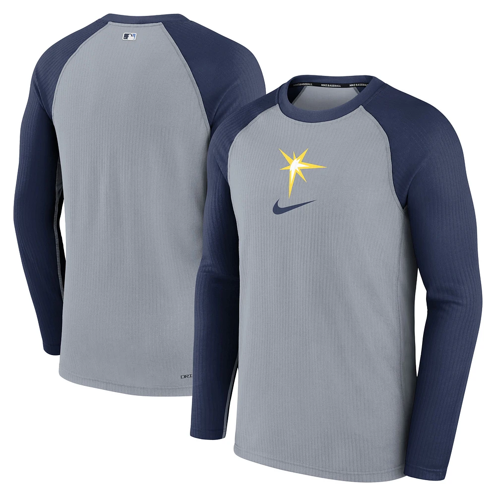 Men's Nike Gray Tampa Bay Rays Authentic Collection Game Raglan Performance Long Sleeve T-Shirt