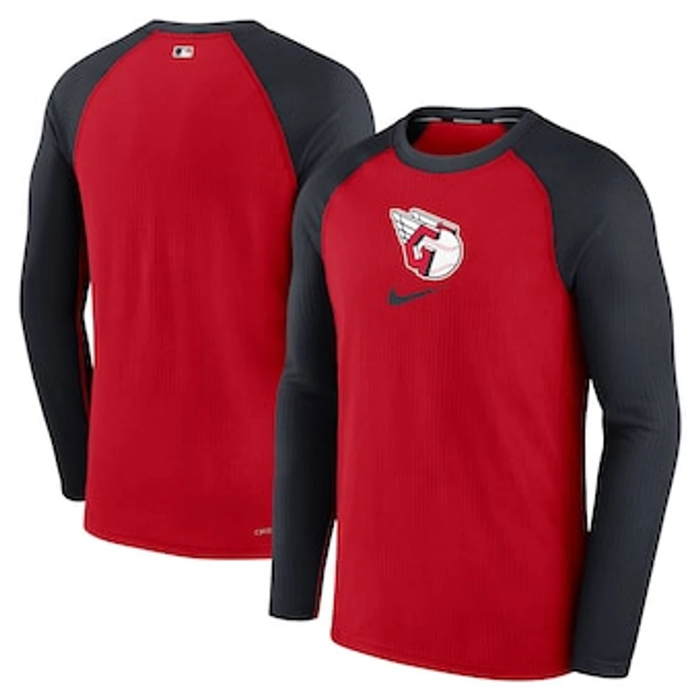 Men's Nike Red Cleveland Guardians Authentic Collection Game Raglan Performance Long Sleeve T-Shirt