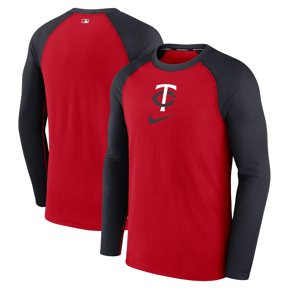 Men's Nike Minnesota Twins Red Authentic Collection Game Raglan Performance Long Sleeve T-Shirt