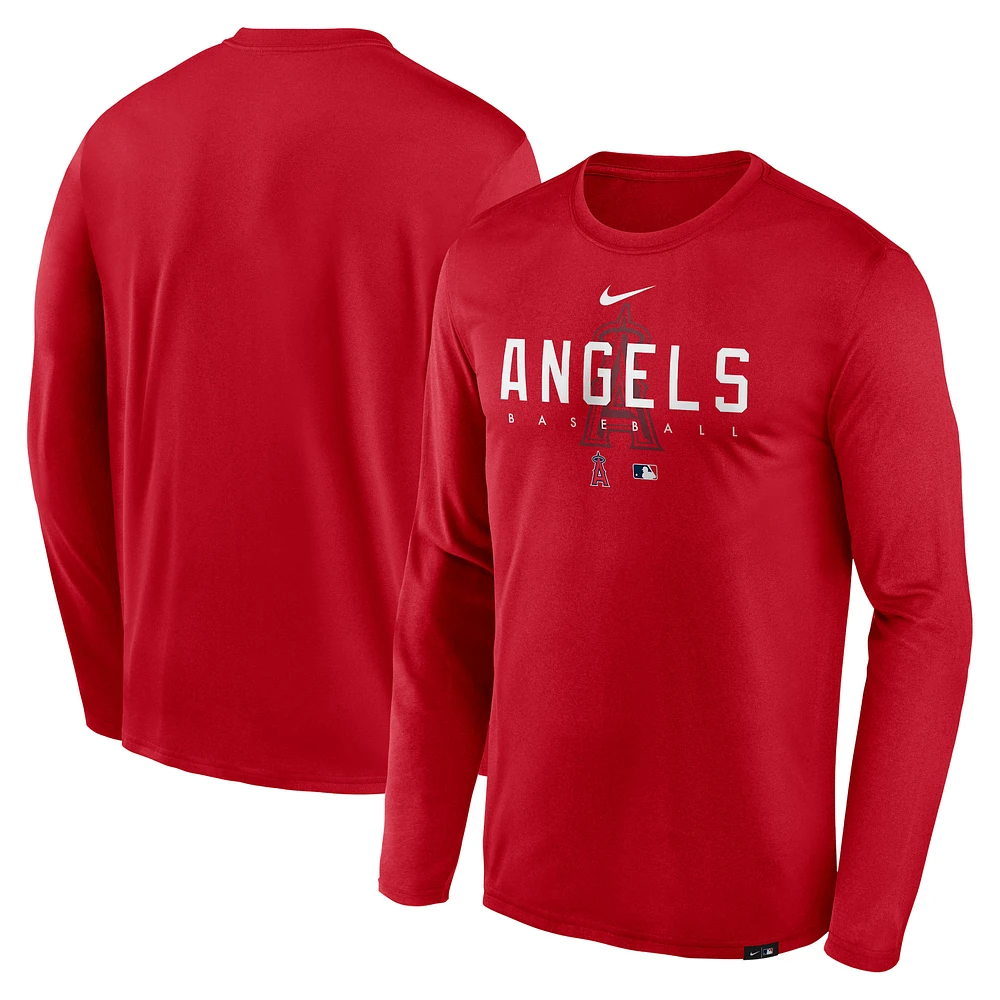 Men's Nike Red Los Angeles Angels Authentic Collection Team Logo Legend Performance Long Sleeve T-Shirt