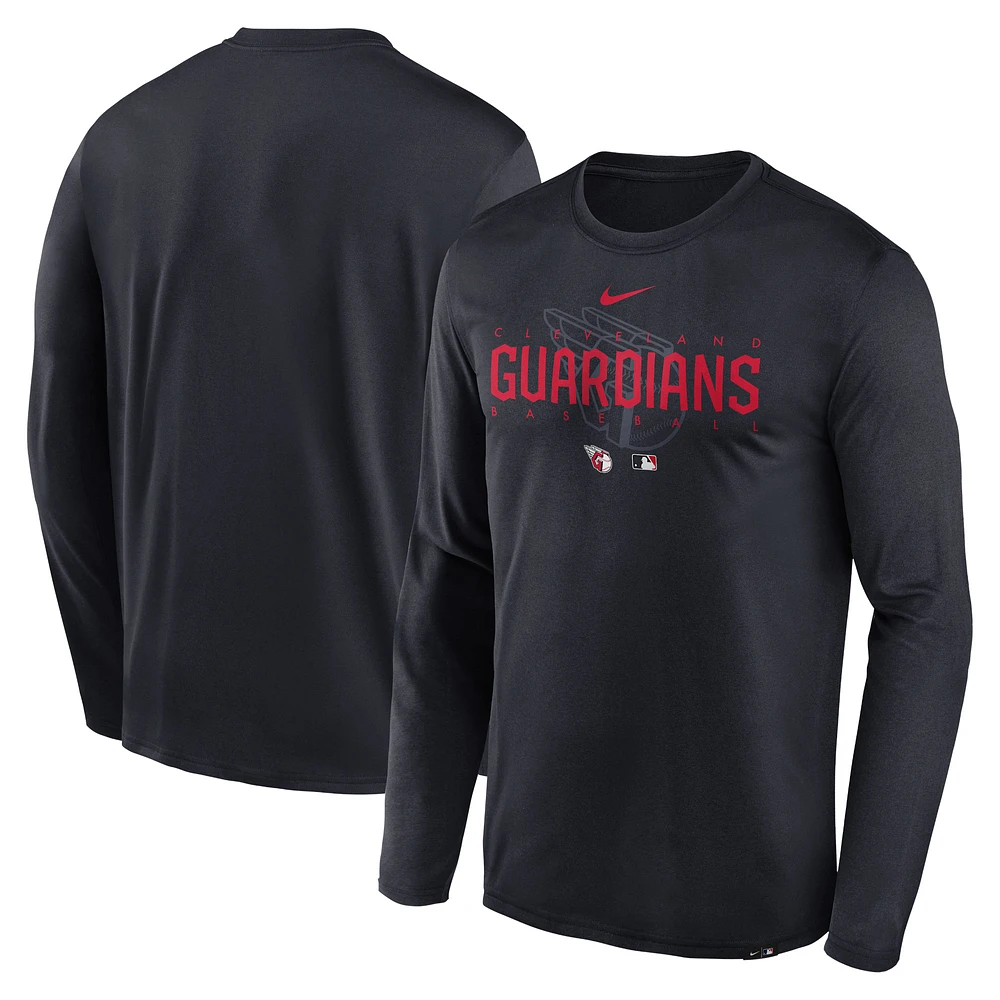 Men's Nike Navy Cleveland Guardians Authentic Collection Team Logo Legend Performance Long Sleeve T-Shirt