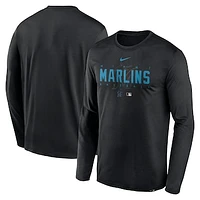 Men's Nike Black Miami Marlins Authentic Collection Team Logo Legend Performance Long Sleeve T-Shirt