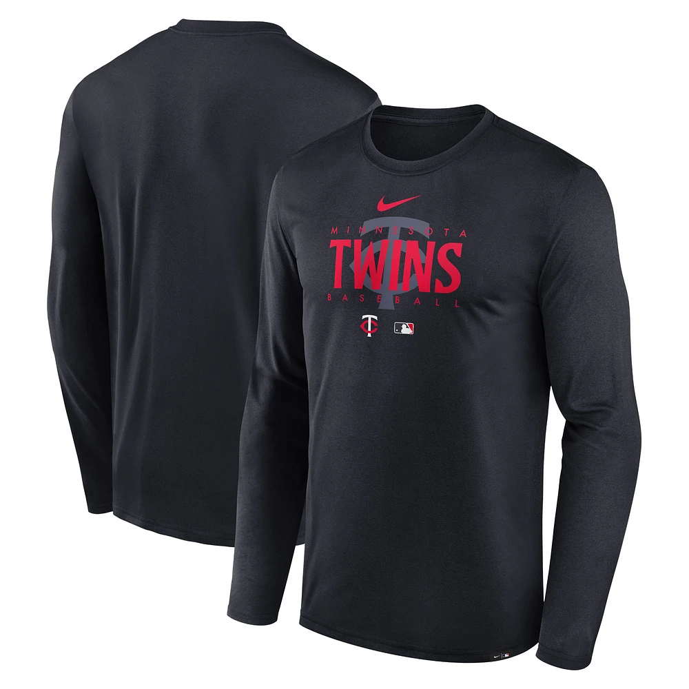 Men's Nike Navy Minnesota Twins Authentic Collection Team Logo Legend Performance Long Sleeve T-Shirt