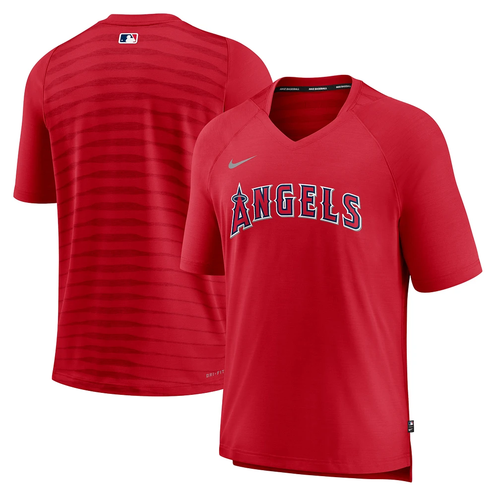 Men's Nike Red Los Angeles Angels Authentic Collection Pregame Raglan Performance V-Neck T-Shirt