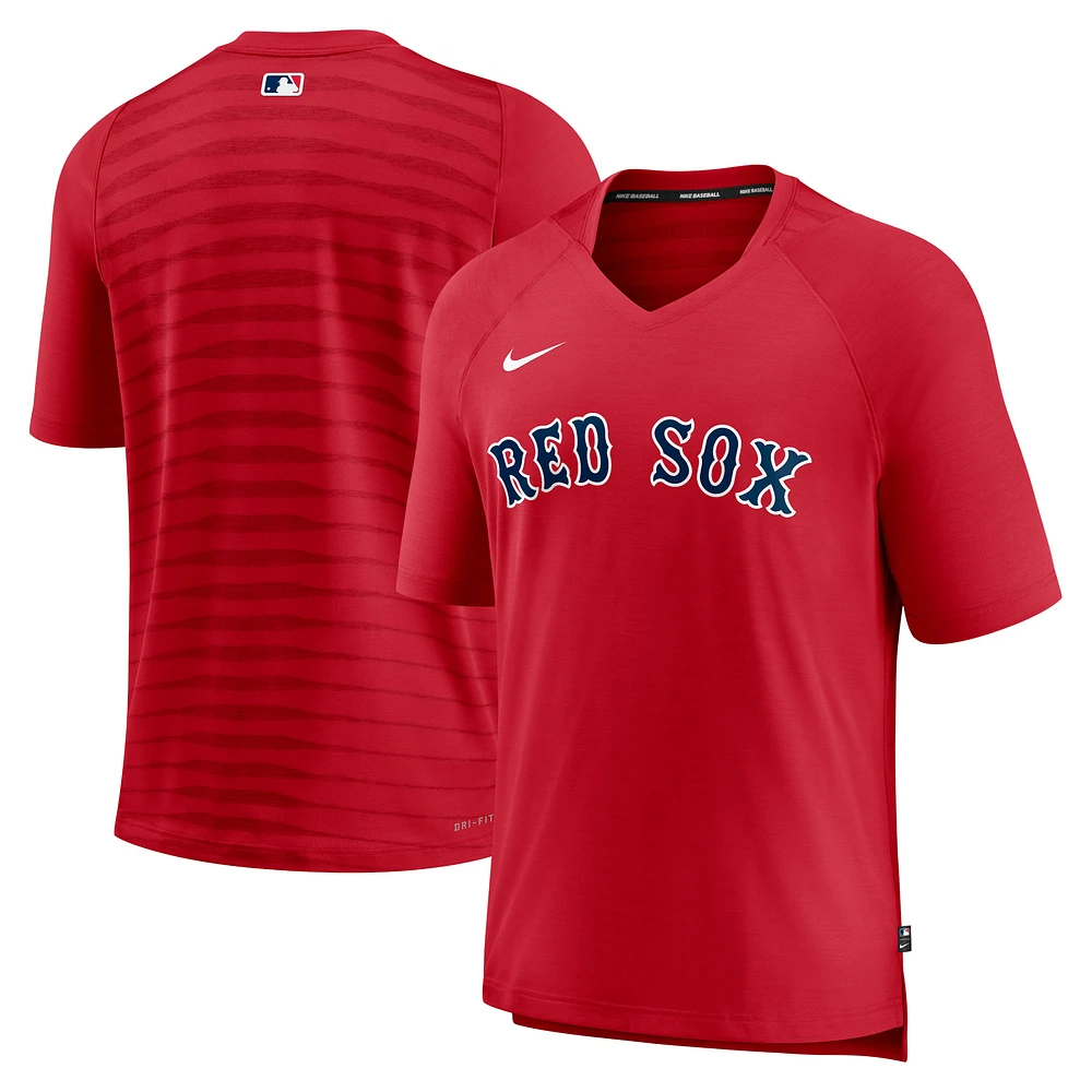 Men's Nike Red Boston Sox Authentic Collection Pregame Raglan Performance V-Neck T-Shirt