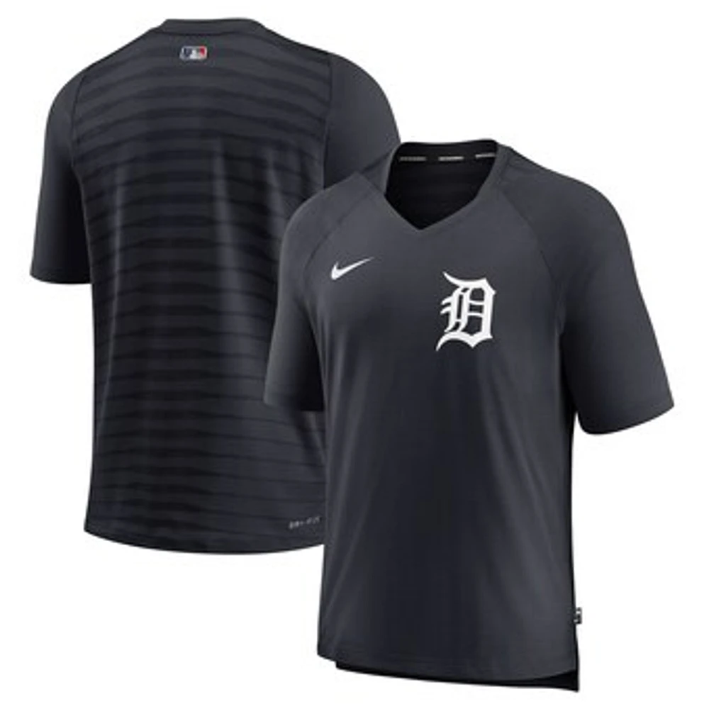 Men's Nike Navy Detroit Tigers Authentic Collection Pregame Raglan Performance V-Neck T-Shirt