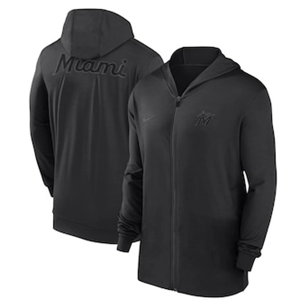 Men's Nike Black Miami Marlins Authentic Collection Travel Performance Lightweight Full-Zip Hoodie