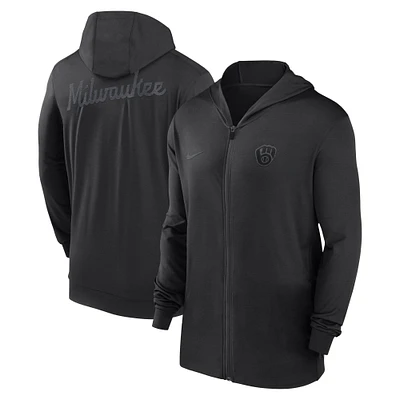 Men's Nike Black Milwaukee Brewers Authentic Collection Travel Performance Lightweight Full-Zip Hoodie