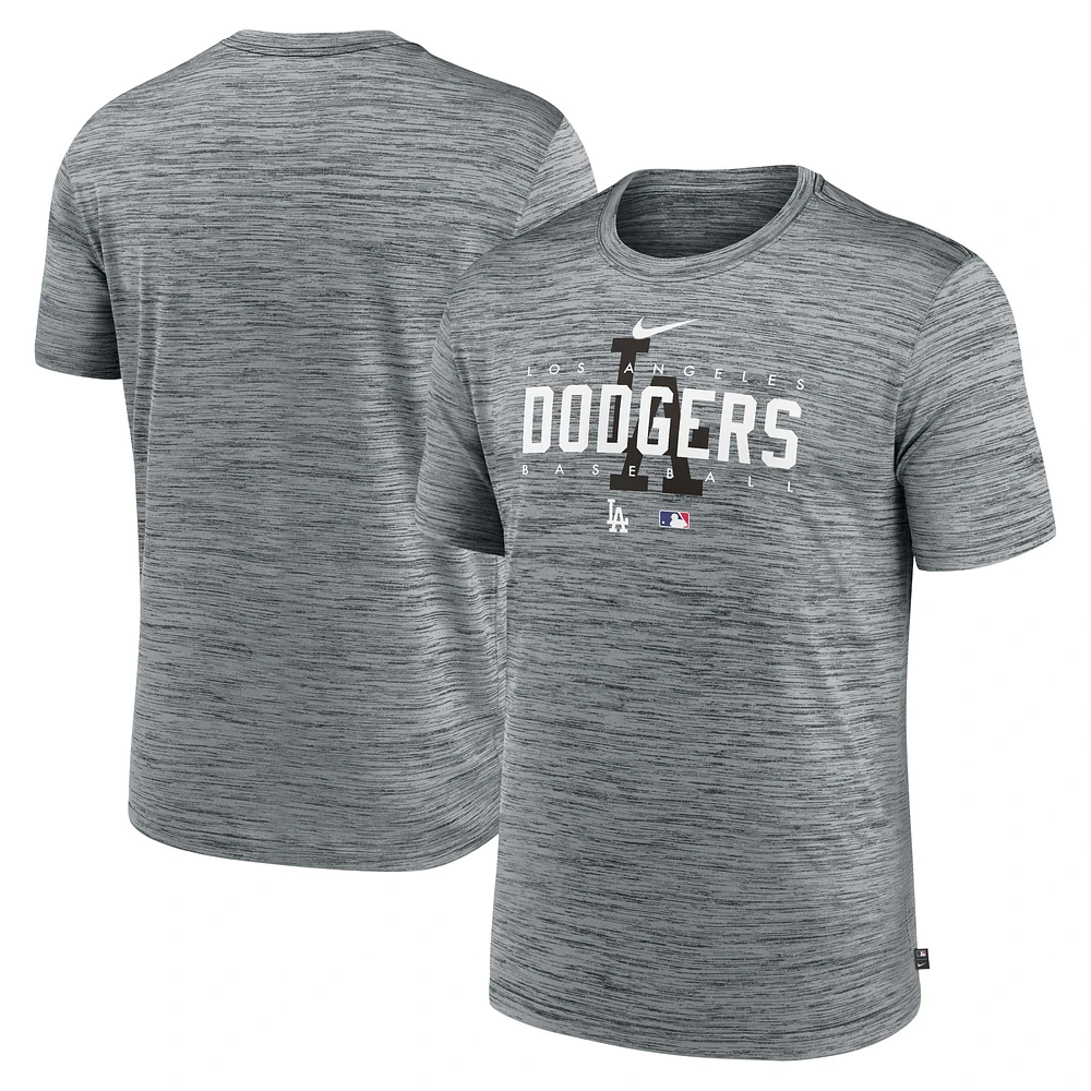 Men's Nike Heather Gray Los Angeles Dodgers Authentic Collection Velocity Performance Practice T-Shirt