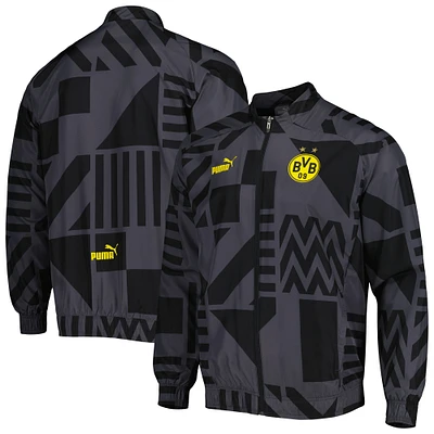 Men's Puma Black Borussia Dortmund Pre-Match Raglan Full-Zip Training Jacket