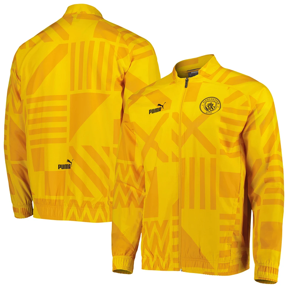 Men's Puma Yellow Manchester City Pre-Match Raglan Full-Zip Training Jacket