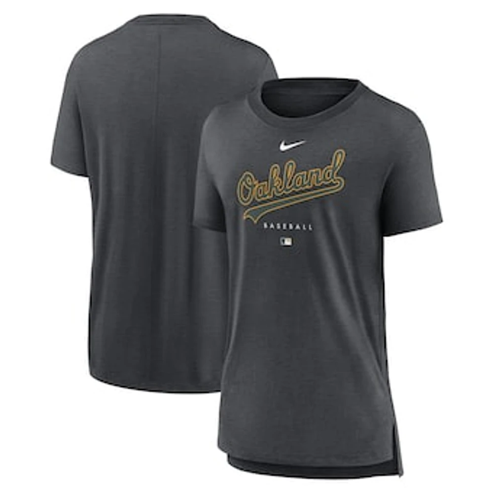 Women's Nike Heather Charcoal Oakland Athletics Authentic Collection Early Work Tri-Blend T-Shirt