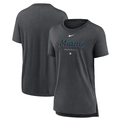 Women's Nike Heather Charcoal Miami Marlins Authentic Collection Early Work Tri-Blend T-Shirt