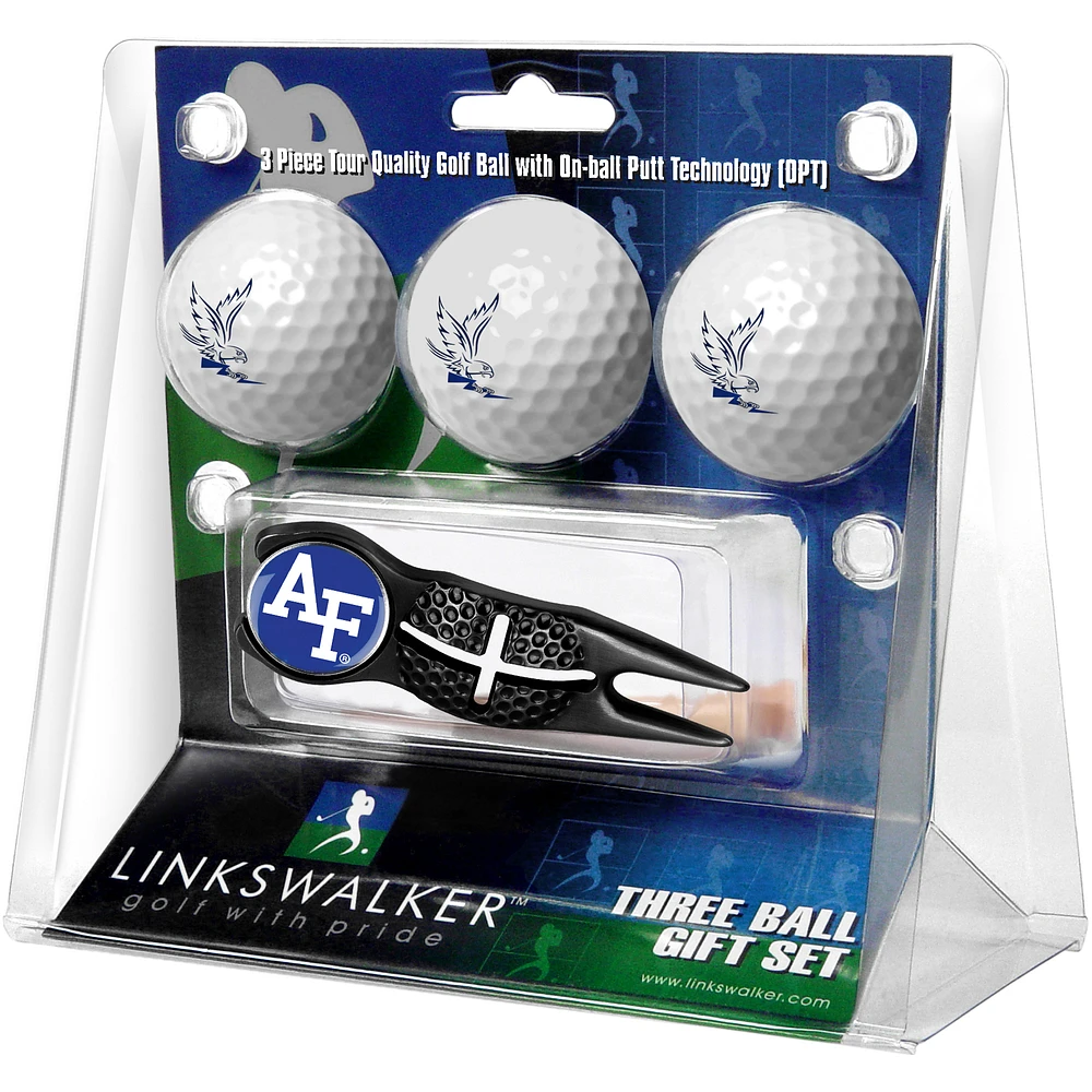 Air Force Falcons 3-Pack Golf Ball Gift Set with Black Crosshair Divot Tool