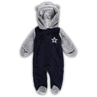 Newborn & Infant Navy/Gray Dallas Cowboys Game Nap Teddy Fleece Bunting Full-Zip Sleeper