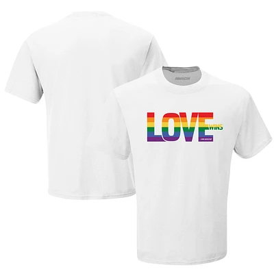 Men's Checkered Flag White NASCAR Love Wins T-Shirt