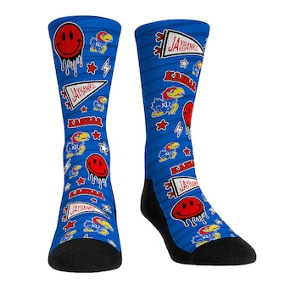 Rock Em Socks Kansas Jayhawks Smiley Stickers Crew Socks