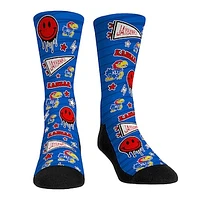 Rock Em Socks Kansas Jayhawks Smiley Stickers Crew Socks