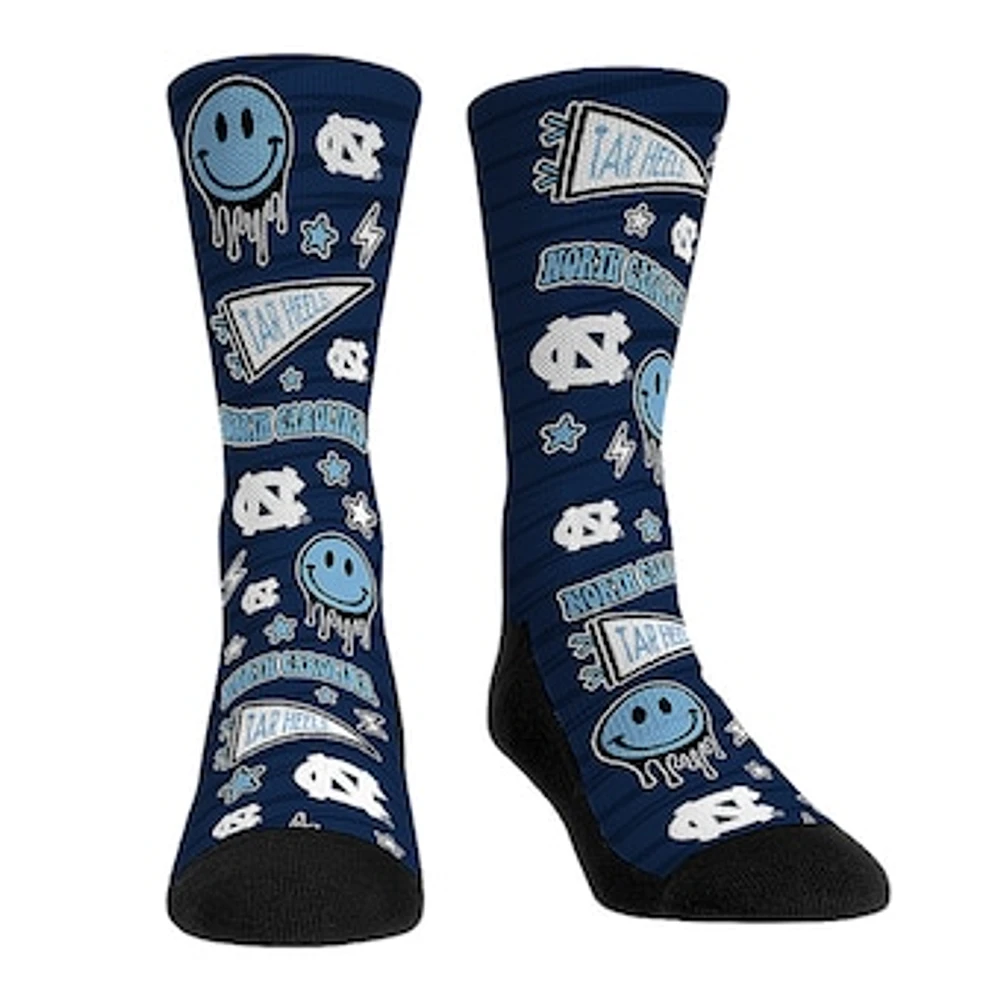 Rock Em Socks North Carolina Tar Heels Smiley Stickers Crew Socks