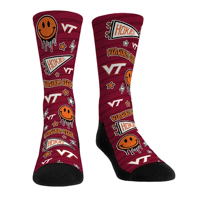 Rock Em Socks Virginia Tech Hokies Smiley Stickers Crew Socks