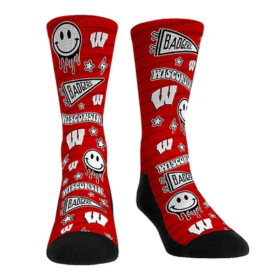 Rock Em Socks Wisconsin Badgers Smiley Stickers Crew