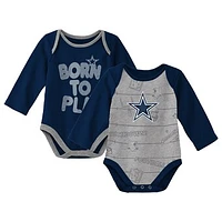 Newborn & Infant Navy/Heathered Gray Dallas Cowboys Born To Win Two-Pack Long Sleeve Bodysuit Set