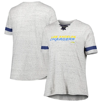 Women's Heather Gray Los Angeles Chargers Plus Lace-Up V-Neck T-Shirt