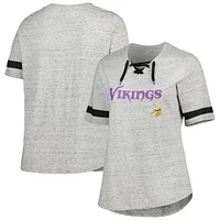 Women's Heather Gray Minnesota Vikings Plus Size Lace-Up V-Neck T-Shirt