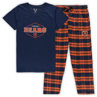 Women's Concepts Sport Navy/Orange Chicago Bears Plus Size Badge T-Shirt & Pants Sleep Set