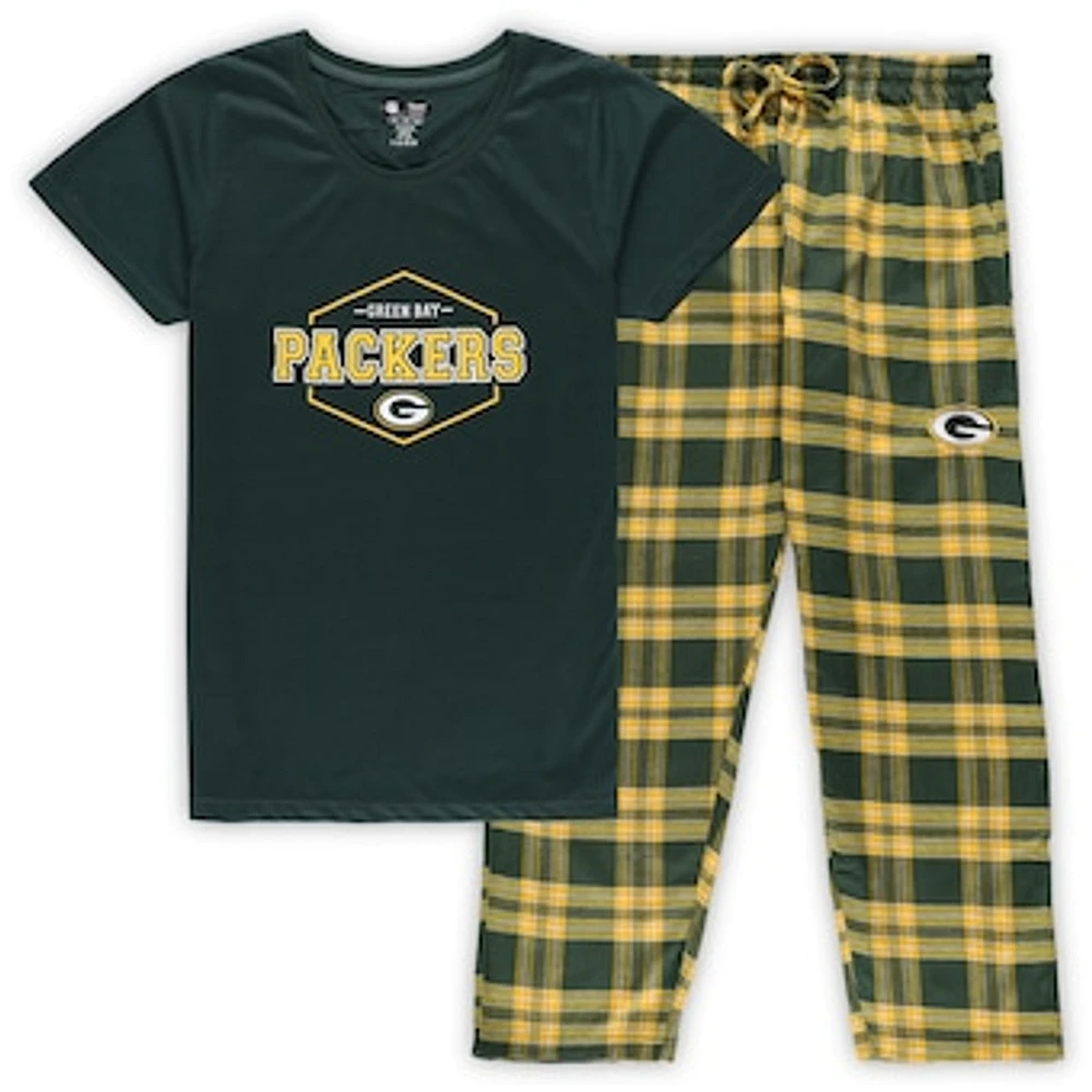 Women's Concepts Sport Green/Gold Green Bay Packers Plus Badge T-Shirt & Pants Sleep Set