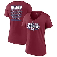 Women's Fanatics Burgundy Colorado Avalanche 2022 Stanley Cup Champions Jersey Roster V-Neck T-Shirt