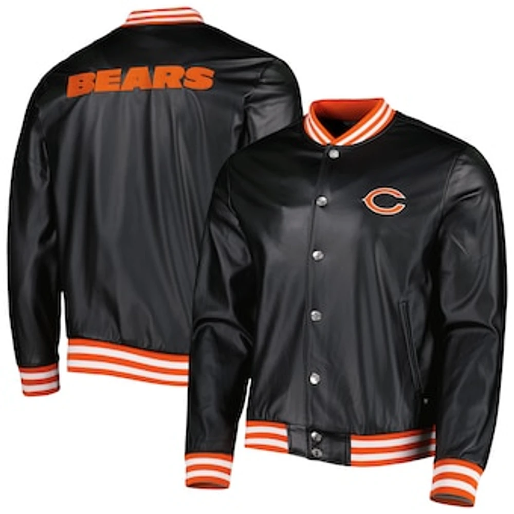 Men's The Wild Collective Black Chicago Bears Metallic Bomber Full-Snap Jacket