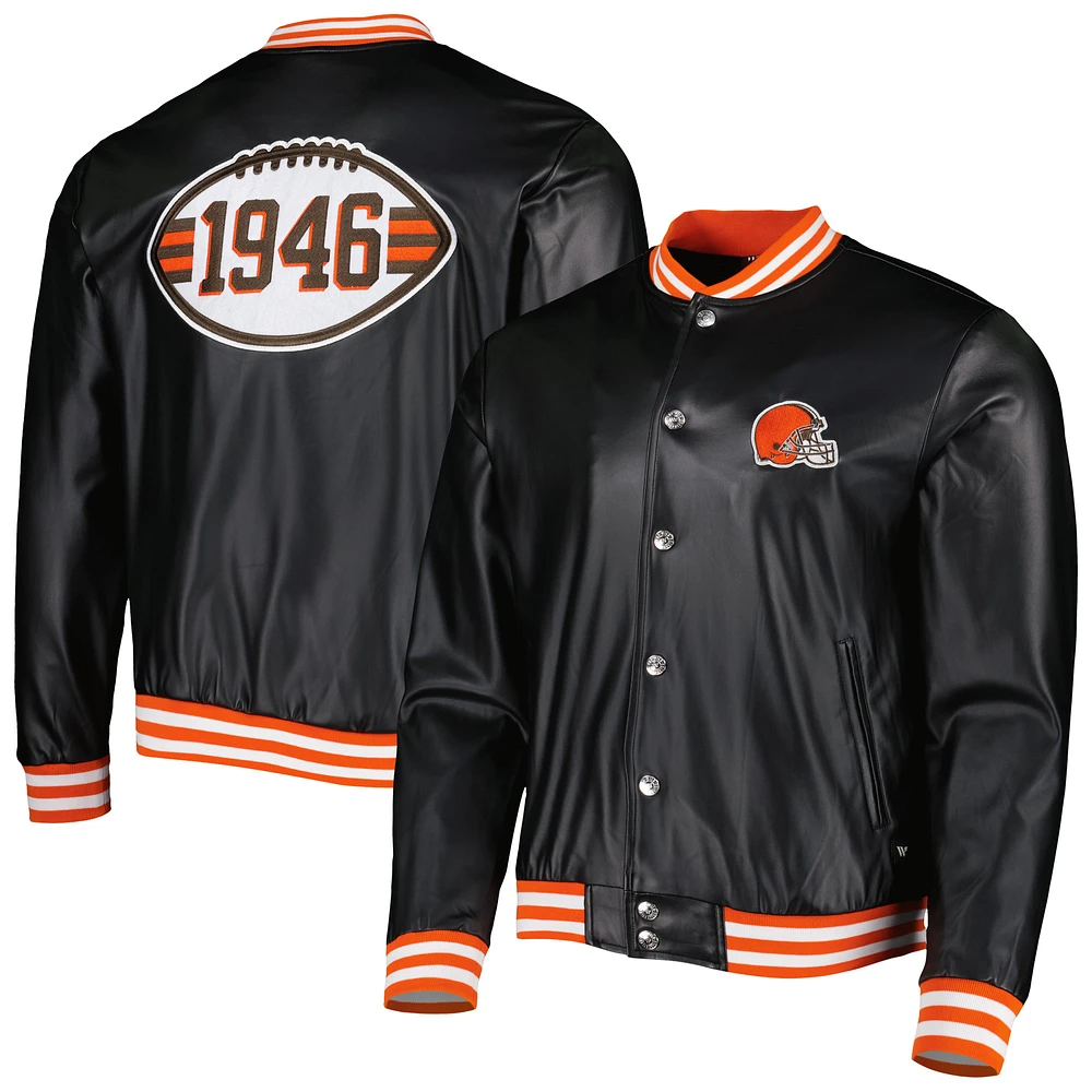 Men's The Wild Collective Black Cleveland Browns Metallic Bomber Full-Snap Jacket