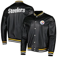 Men's The Wild Collective Black Pittsburgh Steelers Metallic Bomber Full-Snap Jacket