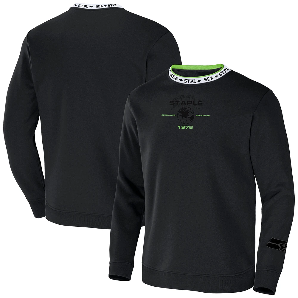 Men's NFL x Staple Black Seattle Seahawks Globe Crewneck Pullover