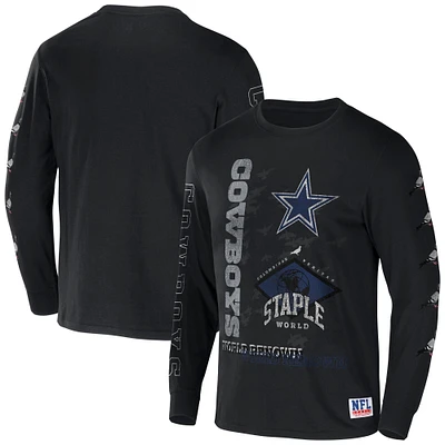 Men's NFL x Staple Black Dallas Cowboys World Renowned Long Sleeve T-Shirt