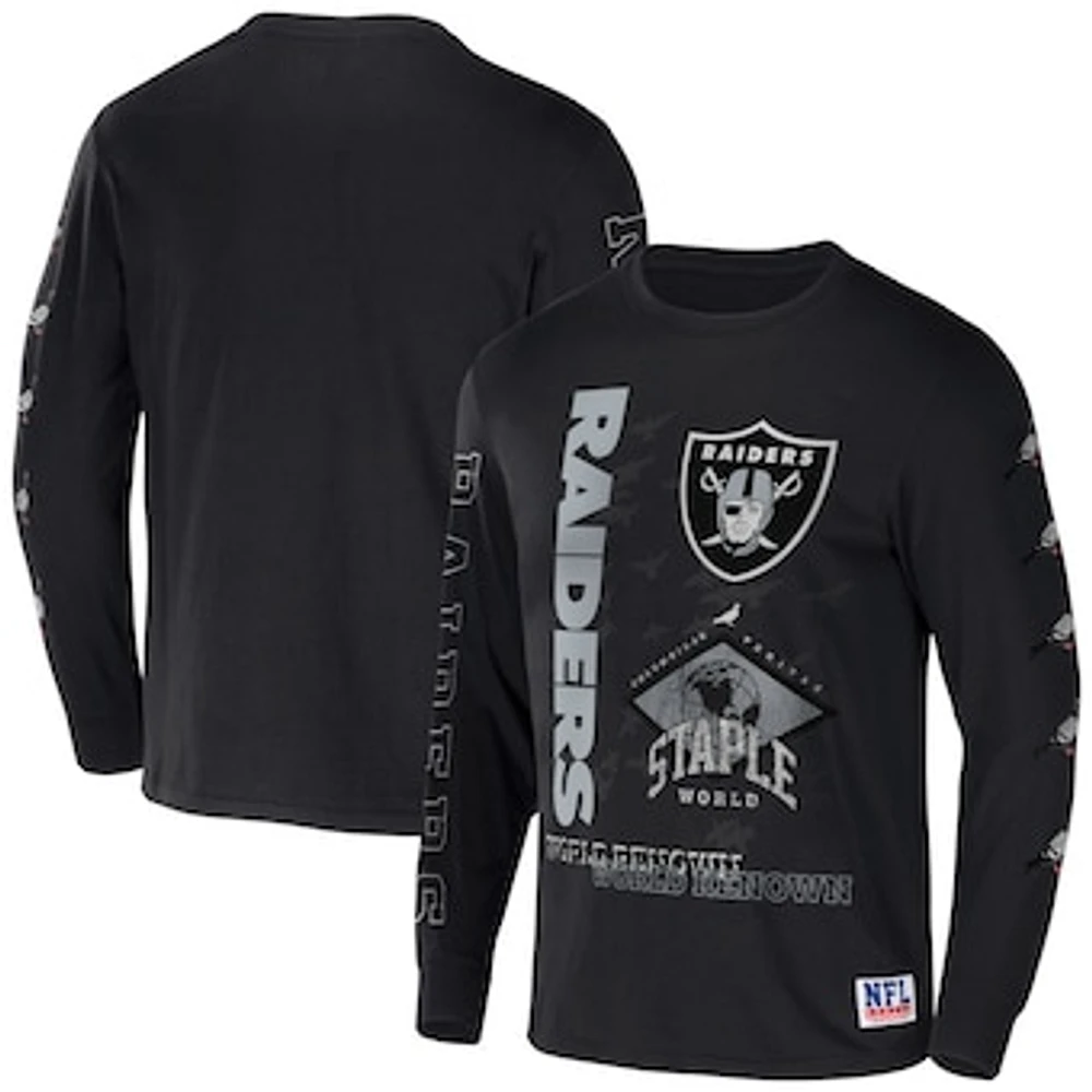 Men's NFL x Staple Black Las Vegas Raiders World Renowned Long Sleeve T-Shirt