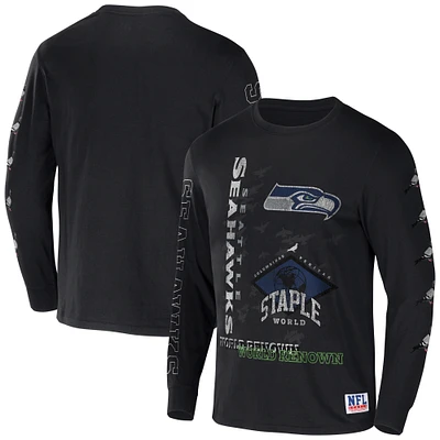 Men's NFL x Staple Black Seattle Seahawks World Renowned Long Sleeve T-Shirt