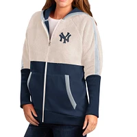 Women's G-III 4Her by Carl Banks Oatmeal/Navy New York Yankees Shuffle It Raglan Full-Zip Hoodie