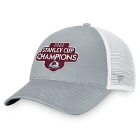 Men's Fanatics Gray/White Colorado Avalanche 2022 Stanley Cup Champions Locker Room Trucker Adjustable Hat