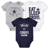 Newborn & Infant Navy/Silver/Heathered Gray Dallas Cowboys Three-Piece Eat Sleep Drool Bodysuit Set