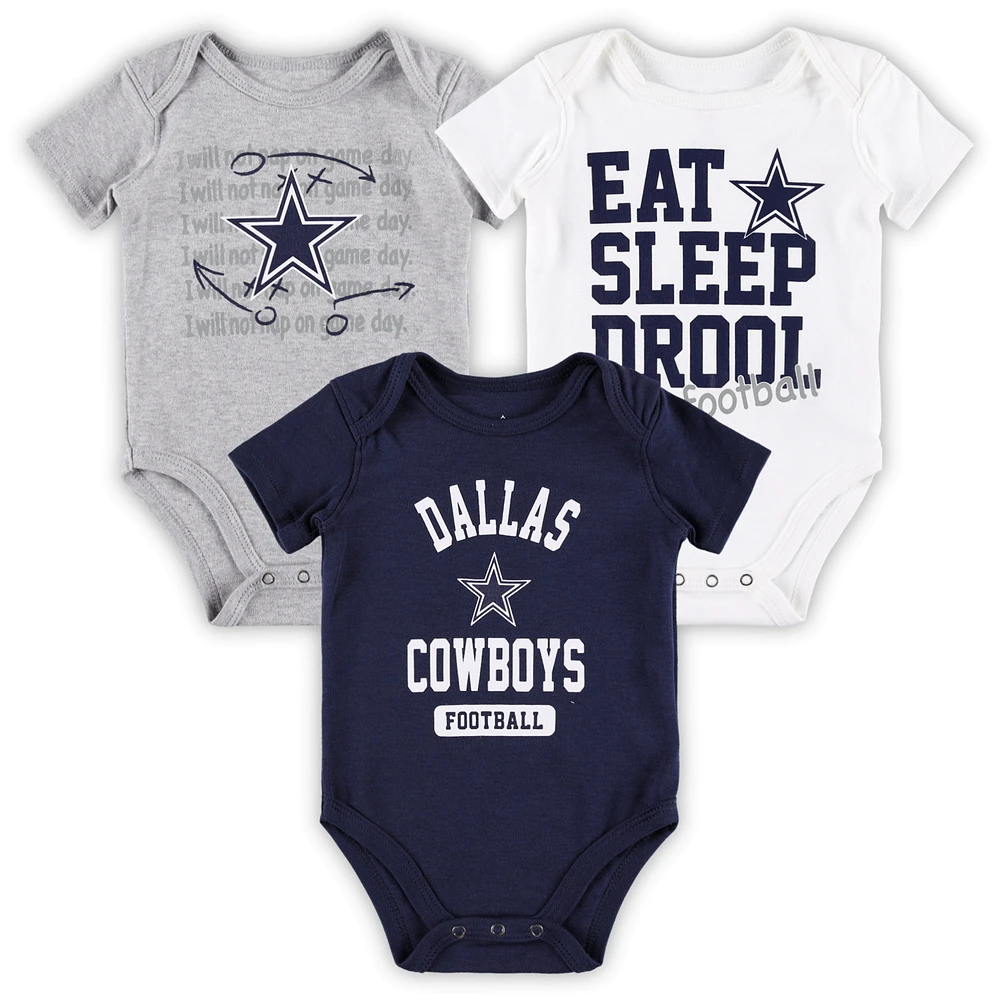 Newborn & Infant Navy/Silver/Heathered Gray Dallas Cowboys Three-Piece Eat Sleep Drool Bodysuit Set