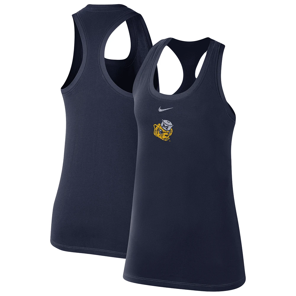 Women's Nike Navy Michigan Wolverines Varsity Stack Vault Racerback Scoop Neck Tank Top