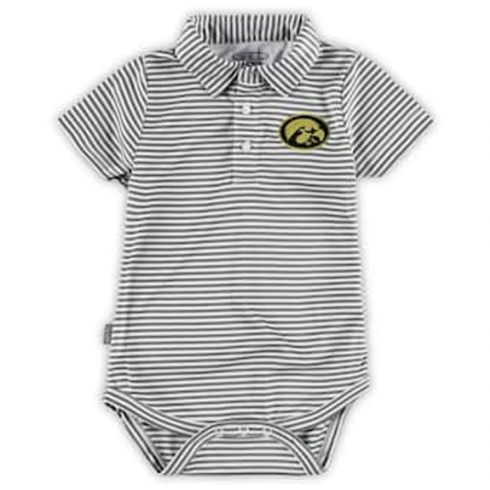 Infant Garb Charcoal Iowa Hawkeyes Carson Striped Polo Bodysuit