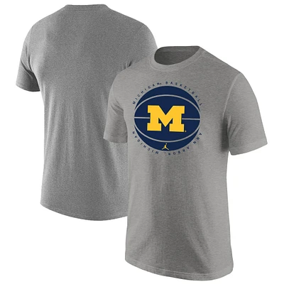 Men's Jordan Brand Heather Gray Michigan Wolverines Basketball Logo T-Shirt