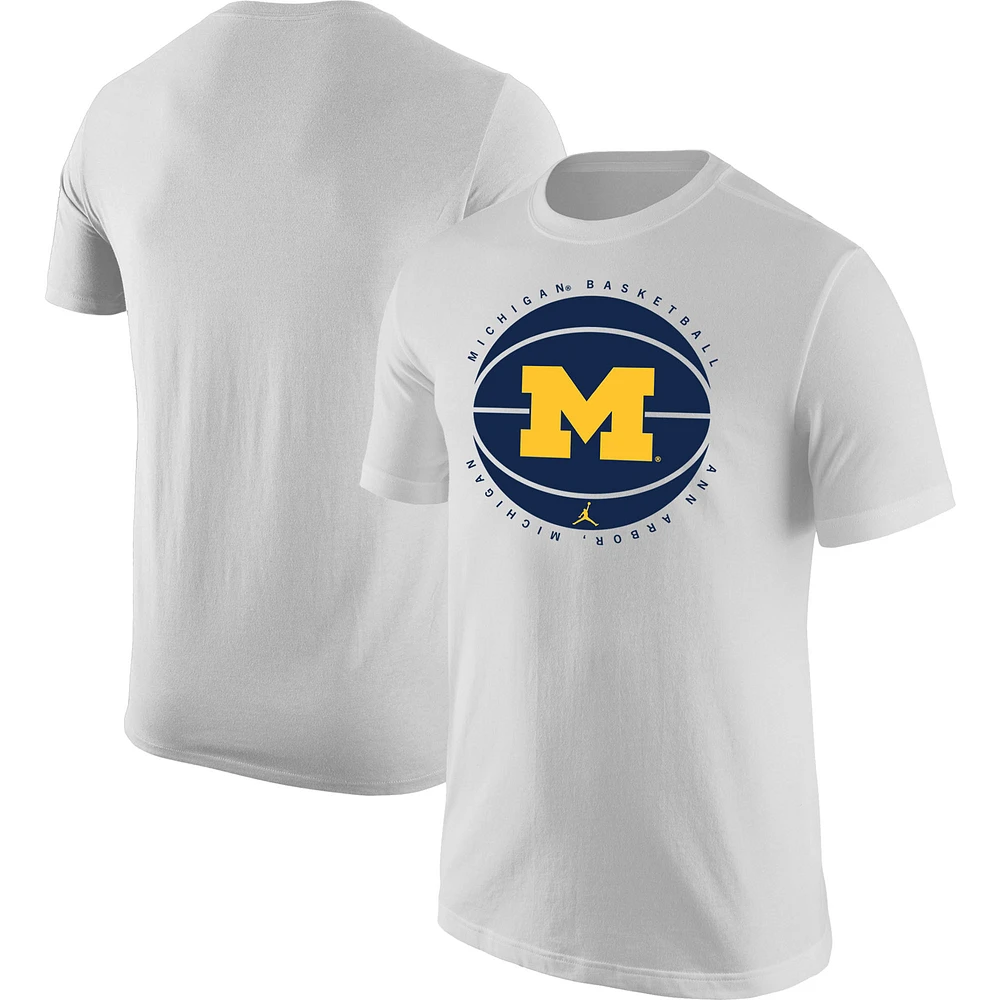 Men's Jordan Brand White Michigan Wolverines Basketball Logo T-Shirt