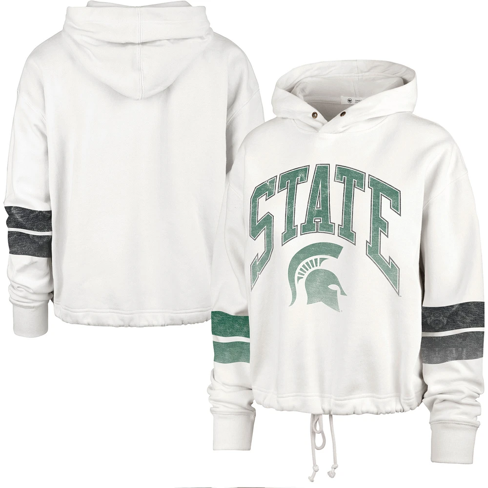 Women's '47 Cream Michigan State Spartans Harper Adjustable Cropped Pullover Hoodie