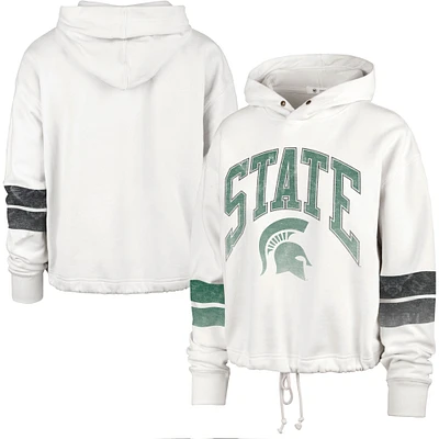 Women's '47 Cream Michigan State Spartans Harper Adjustable Cropped Pullover Hoodie