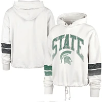 Women's '47 Cream Michigan State Spartans Harper Adjustable Cropped Pullover Hoodie