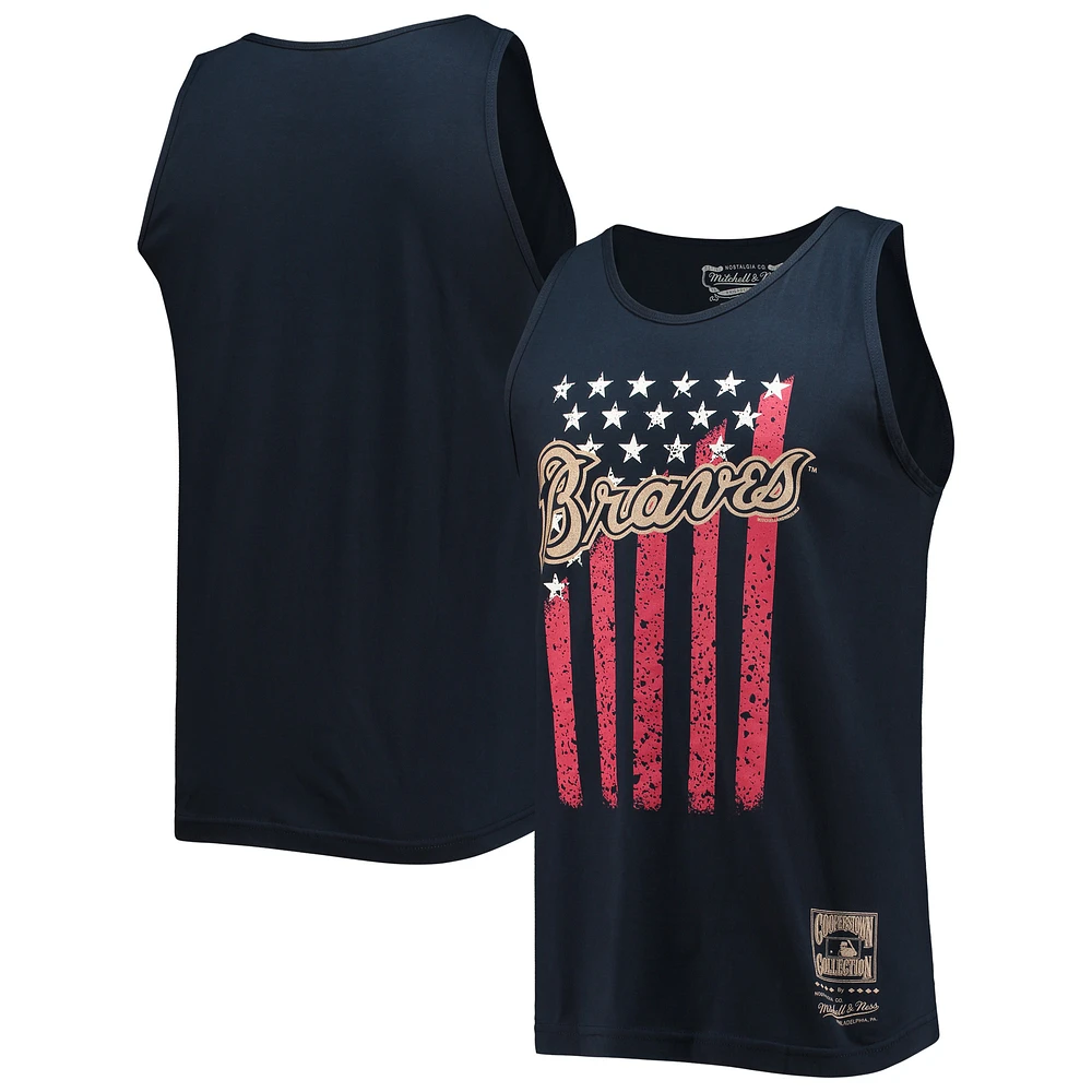 Men's Mitchell & Ness Navy Atlanta Braves Cooperstown Collection Stars and Stripes Tank Top